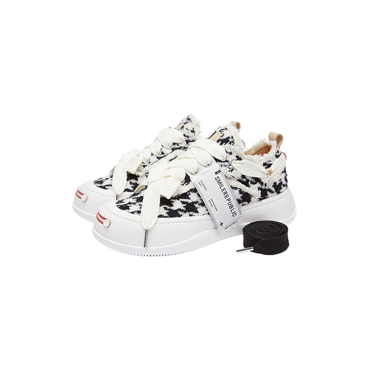 SMILEREPUBLIC Cheese Cat 2.0 Fabric Houndstooth Slip Resistant, Abrasion Resistant, Height Increasing Low top