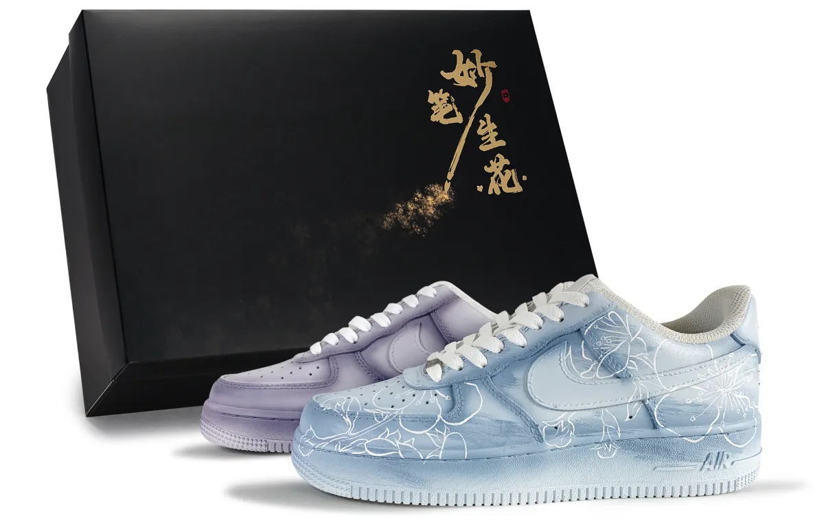 Nike Air Force 1 Dreamy Floral Elegance Slip Resistant Abrasion Resistant Low top Skateboard Shoes Unisex Purple Blue
