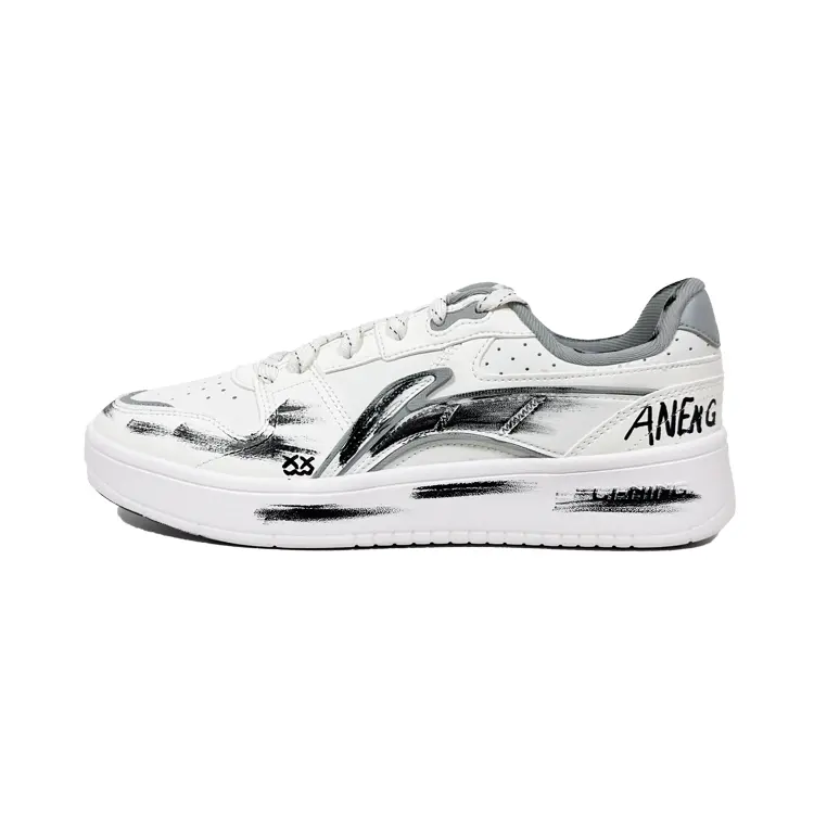 Li Ning Sycee Cushioning Abrasion Resistant Breathable Low top Skateboard Shoes Men's White Black Gray