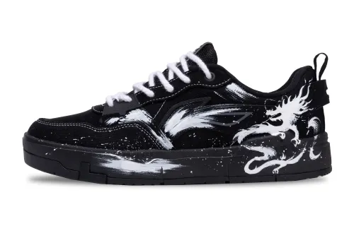 Li Ning Original Era Slip Resistant, Lightweight, And Breathable Low top Skateboard Shoes Men's Black White