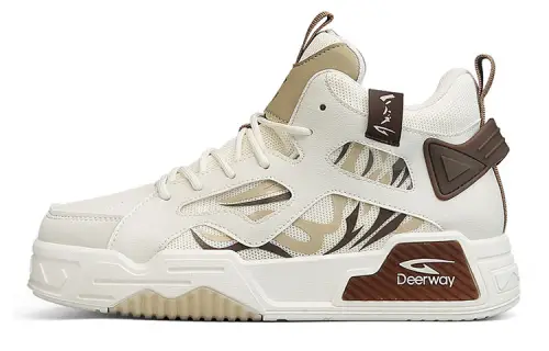 DEERWAY Abrasion Resistant Breathable High top Skateboard Shoes Men's Beige Brown