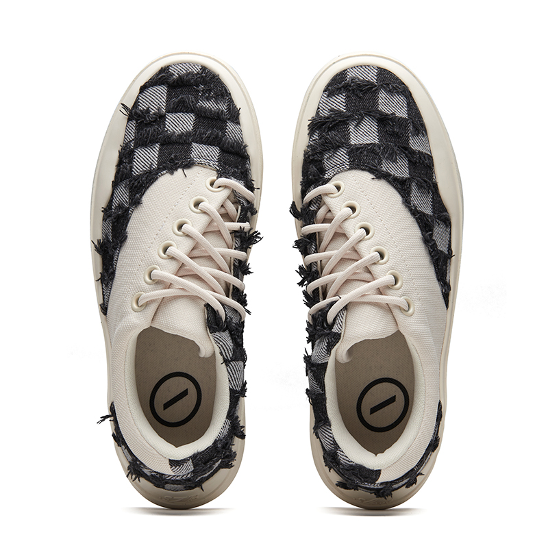 Senzubean Slant Era Cao Fang Black Plaid Fringe Casual Shoes Denim Slip Resistant Cushioning Abrasion Resistant Low top