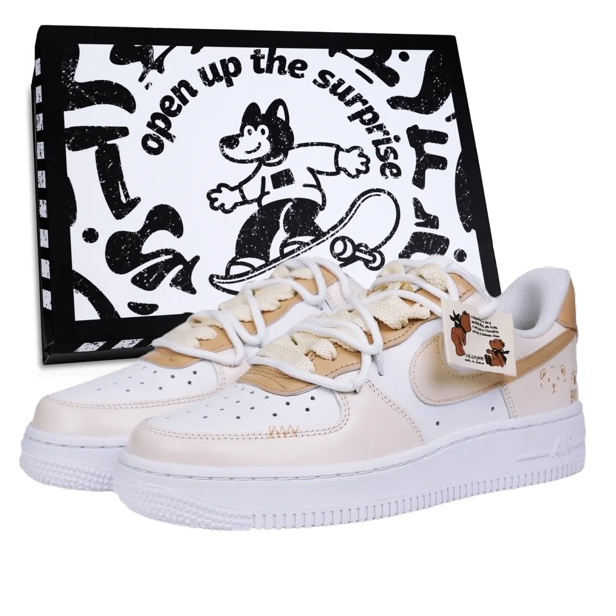 Nike Air Force 1 Little Bear English Cow Leather Slip Resistant Abrasion Resistant Low top Skateboard Shoes Unisex