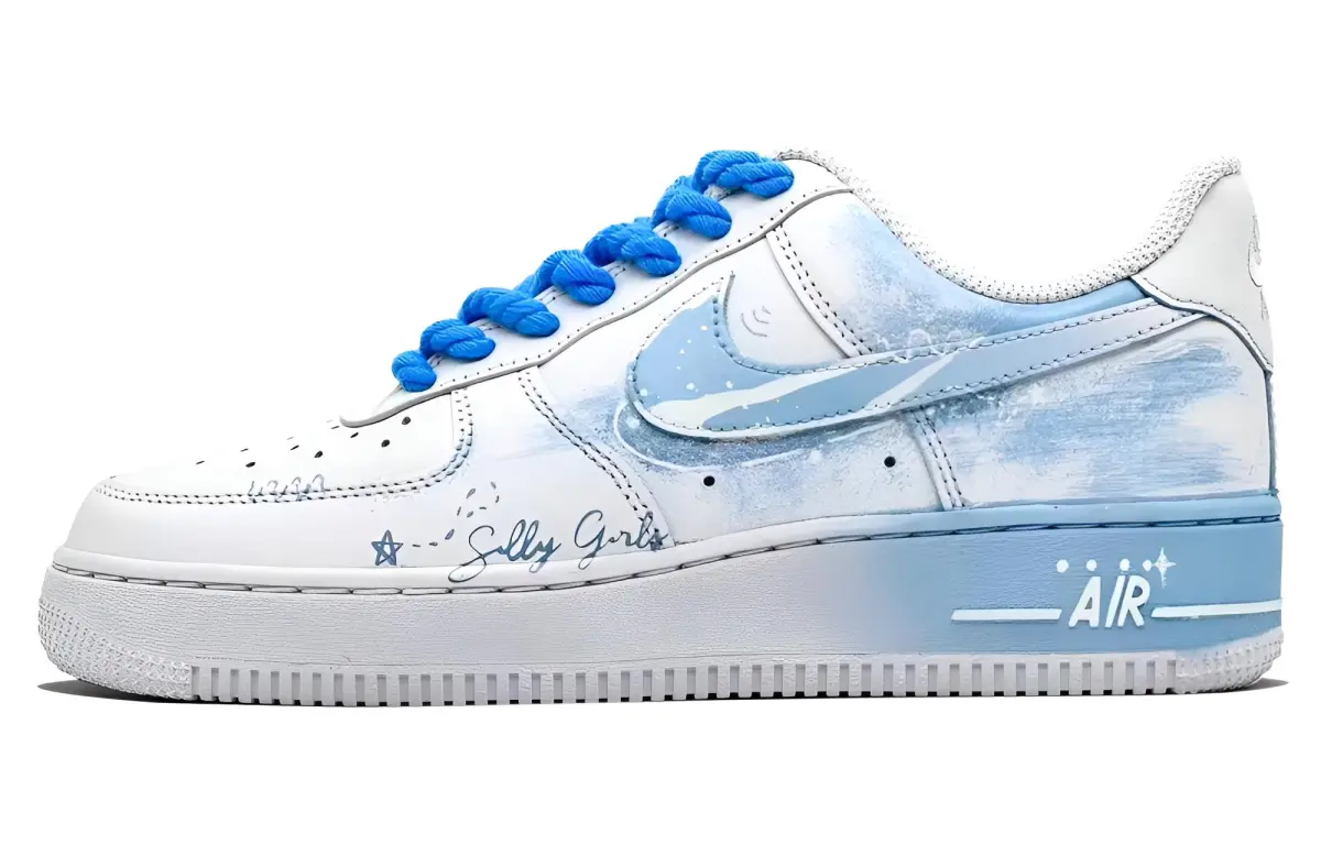 Nike Air Force 1 Blue Tide Feather Leather Abrasion Resistant Low top Skateboard Shoes Unisex Blue White