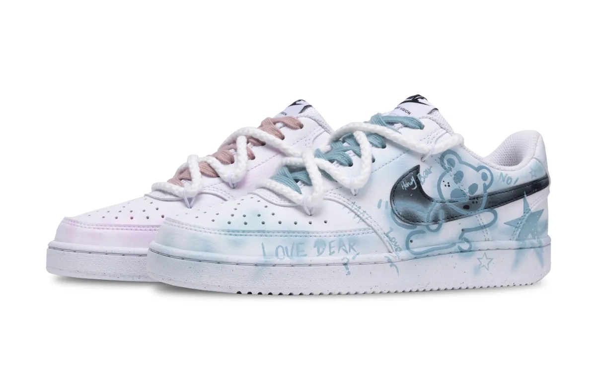 Nike Court Vision 1 Low top Skateboard Shoes Men's Blue Pink Mismatched