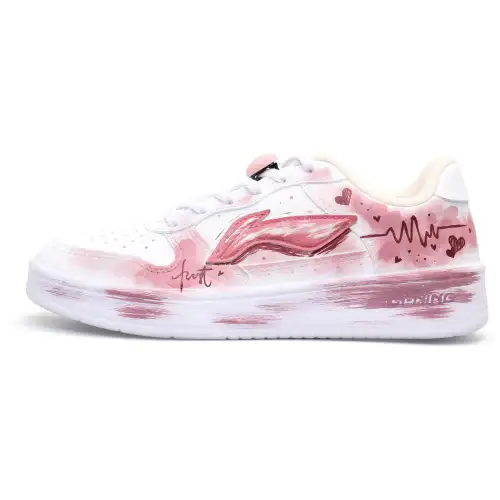 Li Ning Slip Resistant Cushioning Abrasion Resistant Low top Skateboard Shoes Women's White Pink