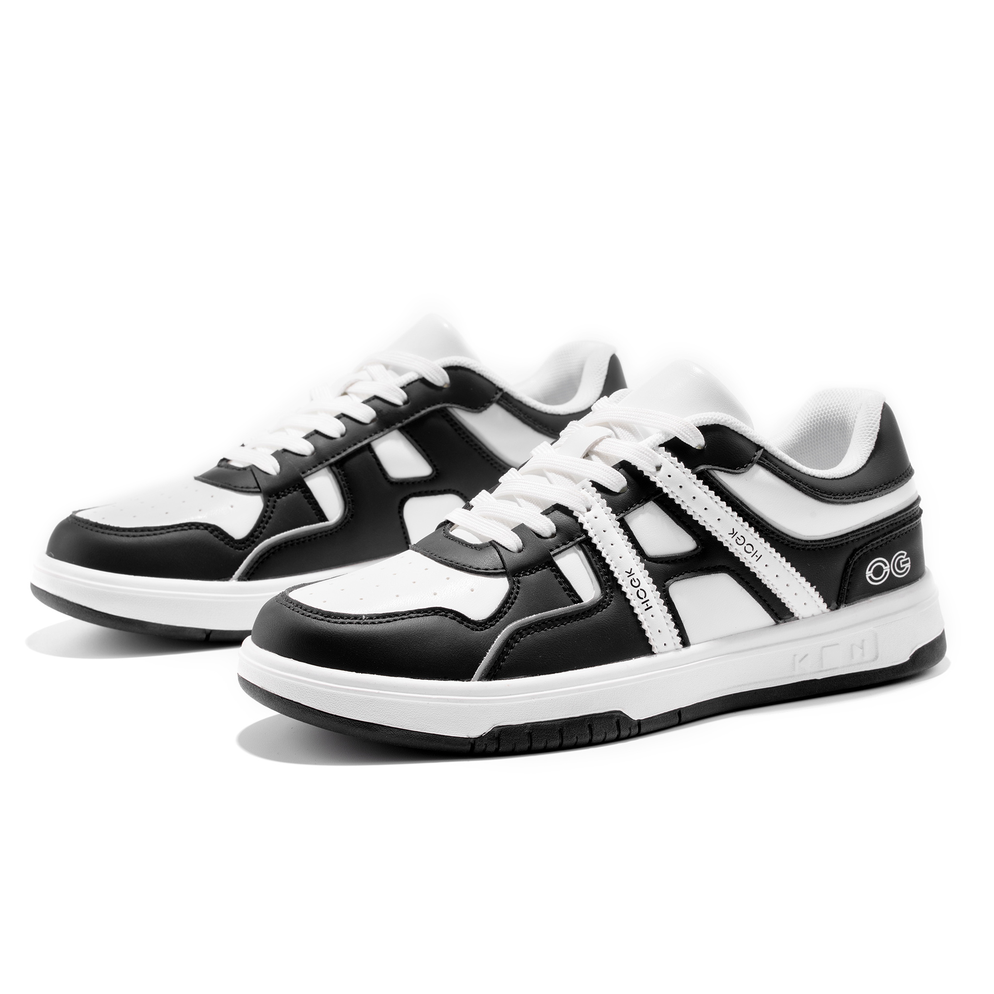 HOGK Microfiber Leather Coverage Non Slip And Waterproof Abrasion Resistant Low top Skateboard Shoes Unisex Black White