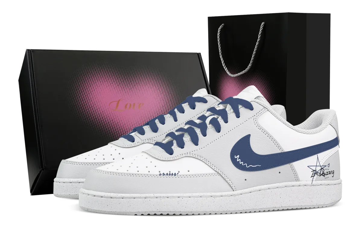 Nike Court Vision Starry Sea Heart Box Low top Skateboard Shoes Men's White Blue