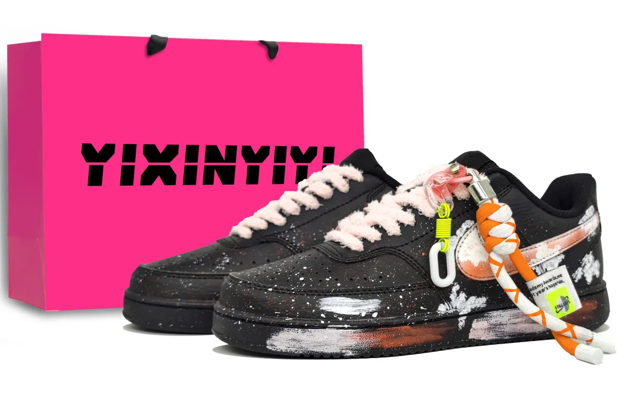 Nike Court Vision Low Abrasion Resistant Abrasion Resistant Low top Skateboard Shoes Unisex Black Orange