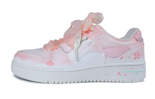 Li Ning Tianji, Cherry Blossom Slip Resistant Abrasion Resistant Low top Skateboard Shoes Women's Pink White