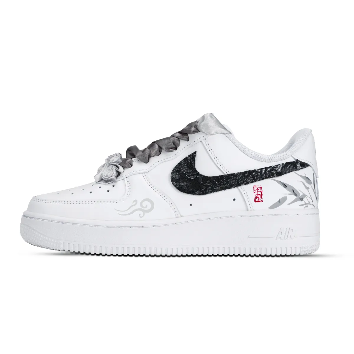 Nike Air Force 1 Chinese Style Bamboo Language Abrasion Resistant Low top Skateboard Shoes Unisex Black White Gray