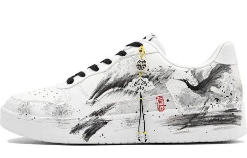 Li Ning Floating Boat Slip Resistant, Impact Resistant, Abrasion Resistant Low top Skateboard Shoes Men's Black White