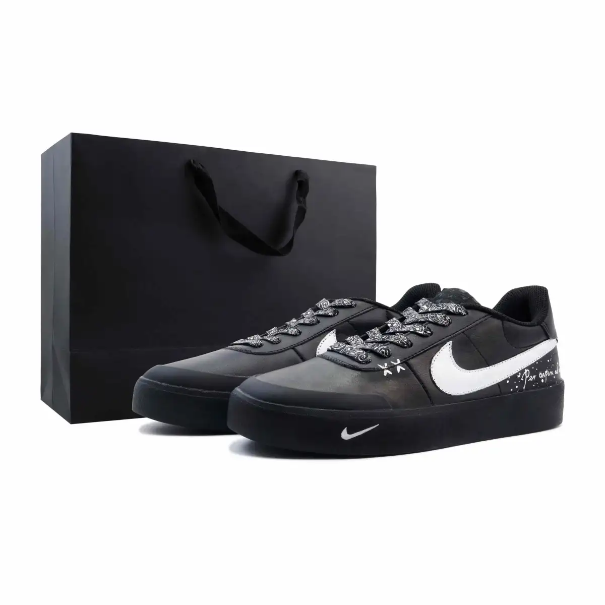 Nike Court Shot Night Star Leather Abrasion Resistant Breathable Low top Skateboard Shoes Men's Black White
