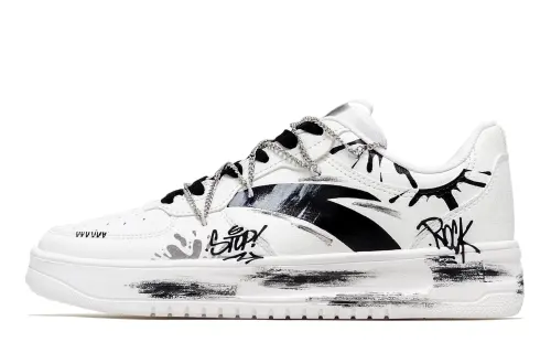 Anta Easy Coverage Slip Resistant Height Increasing Low top Skateboard Shoes Unisex Black White