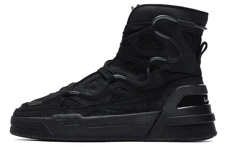 Lanvin x FILA Salto Textile, Split Cow Leather Fleece Lined Casual High top Skateboard Shoes Men's Black