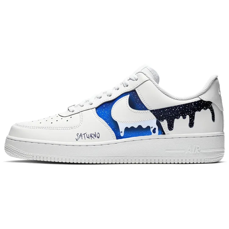Nike Air Force 1 Dazzling Color, Starry Galaxy Slip Resistant Low top Skateboard Shoes Women's Blue White Black