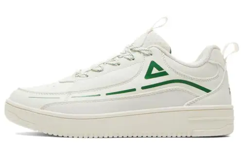 Peak's classic heritage, round toe lace-up, comfortable, shock-absorbing and wear-resistant, low-cut sneakers, same style for men and women, off-white green
