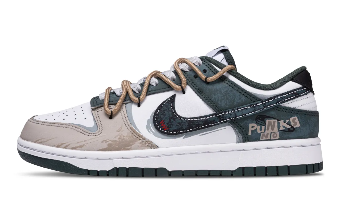 Nike Dunk Mist Brown Forestscape Abrasion Resistant Lightweight Low top Skateboard Shoes Unisex White Brown