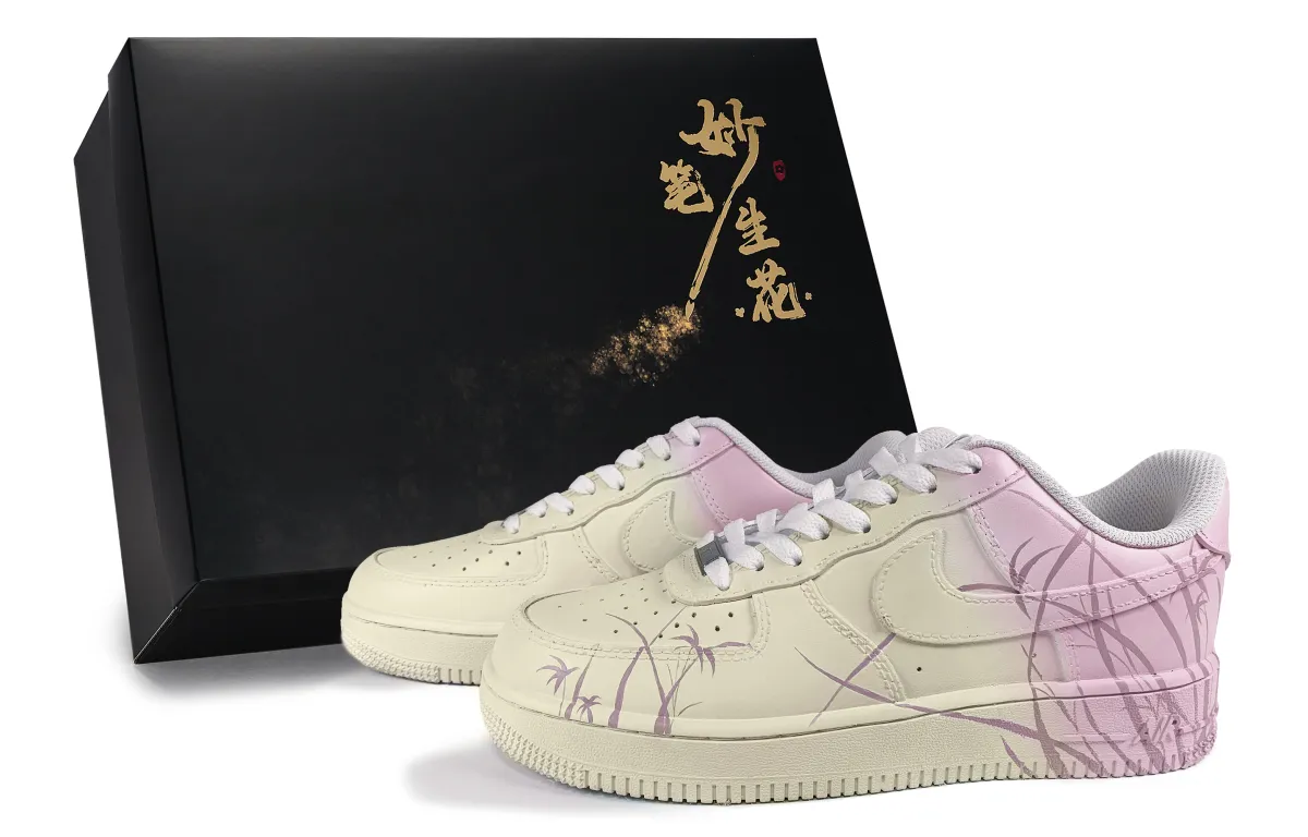 Nike Air Force 1 Wondrous Brush Blossoms, Misty Blue Veil Low top Skateboard Shoes Unisex Pink Yellow