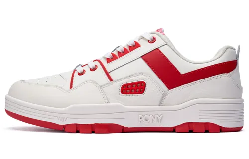 Pony M100 Cow Leather Slip Resistant Cushioning Low top Skateboard Shoes Unisex Beige Red