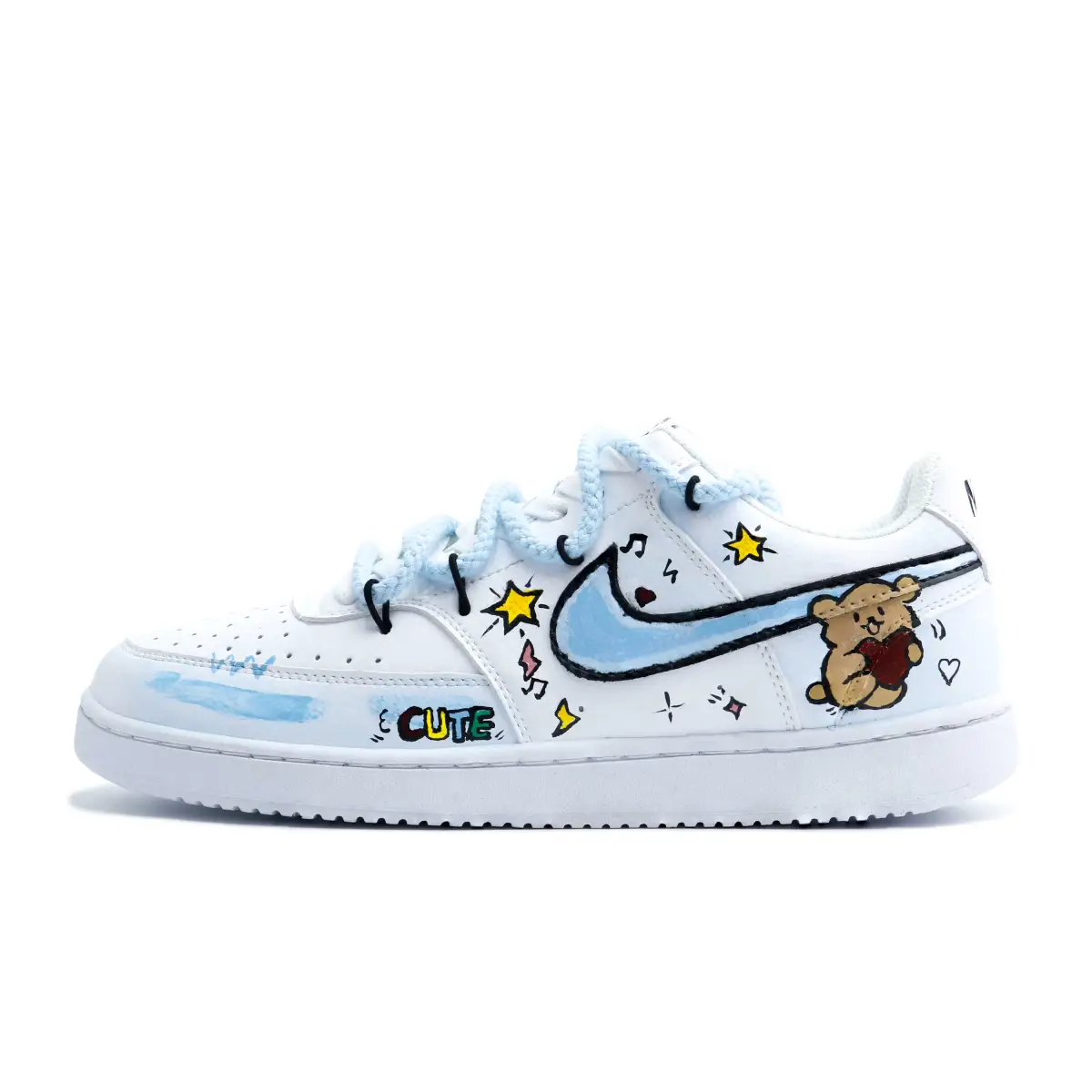Nike Court Vision 1 Bear Adventure Abrasion Resistant Low top Skateboard Shoes Unisex Light Blue