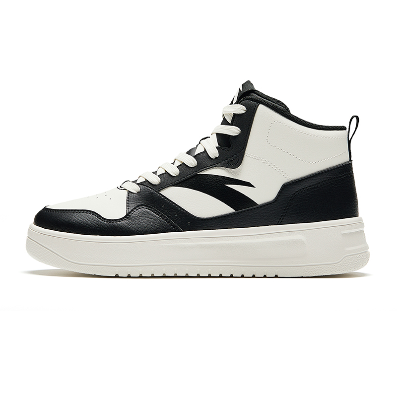 Anta Easy Slip Resistant Cushioning Lightweight Height Increasing High top Skateboard Shoes Men's White Black