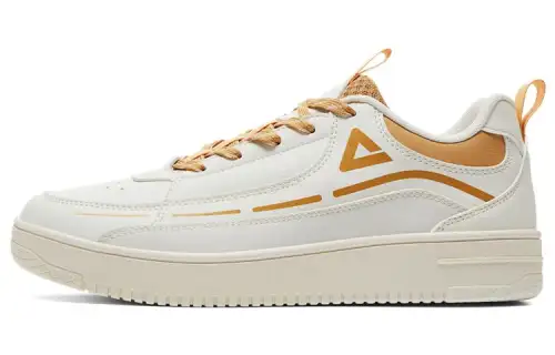 Peak's classic heritage, round toe lace-up, comfortable, shock-absorbing and wear-resistant, low-cut sneakers, men's style, off-white brown