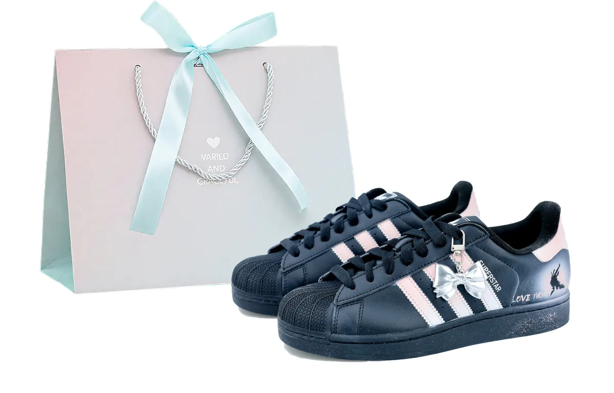 Adidas Originals Superstar 2 Wear resistant And Lightweight Low top Skateboard Shoes Women's Black Pink