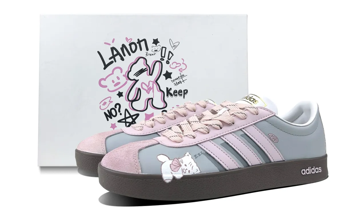 Adidas Vl Court Classic Leather Abrasion Resistant Low top Skateboard Shoes Women's Light Gray