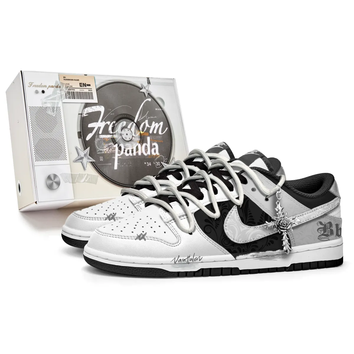 Nike Dunk Freedom Panda, Box, Rose Heart Slip Resistant Abrasion Resistant Low top Skateboard Shoes Unisex Black White