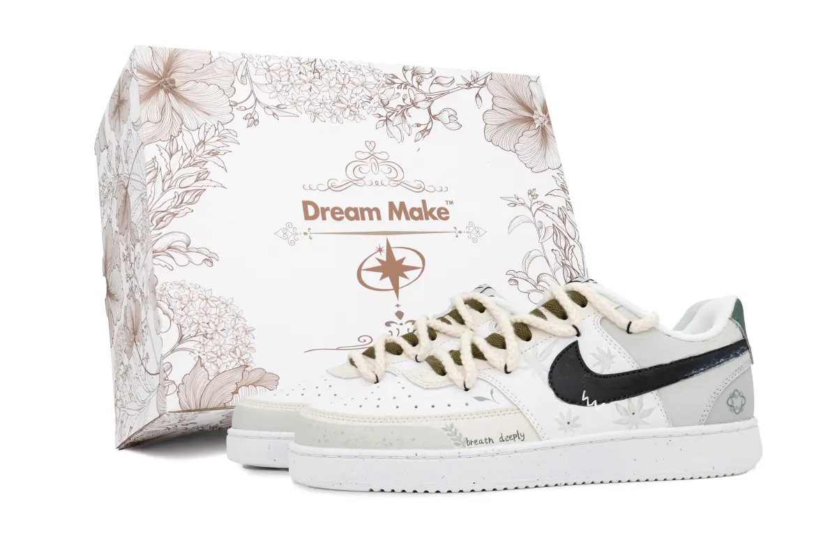 Nike Court Vision 1 Maple Leaf Fluttering Lightly Slip Resistant Abrasion Resistant Low top Skateboard Shoes Men's Ecru