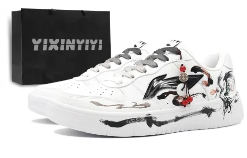Li Ning Floating Boat Slip Resistant Cushioning Abrasion Resistant Low top Skateboard Shoes Unisex Black White