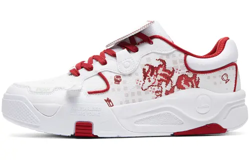 PEAK Skateboard Shoes Men's Low Top All White Dark Red
