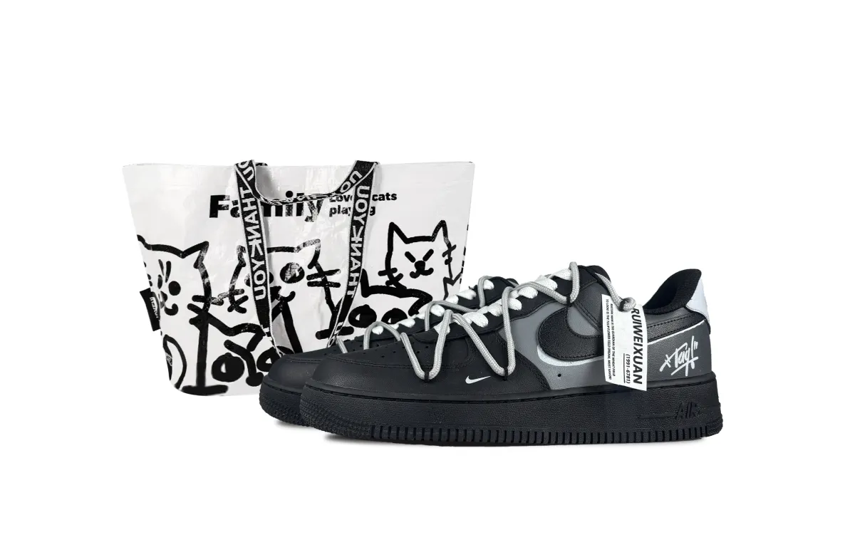 Nike Air Force 1 Gray Track 2.0 Low top Skateboard Shoes Unisex Black Gray