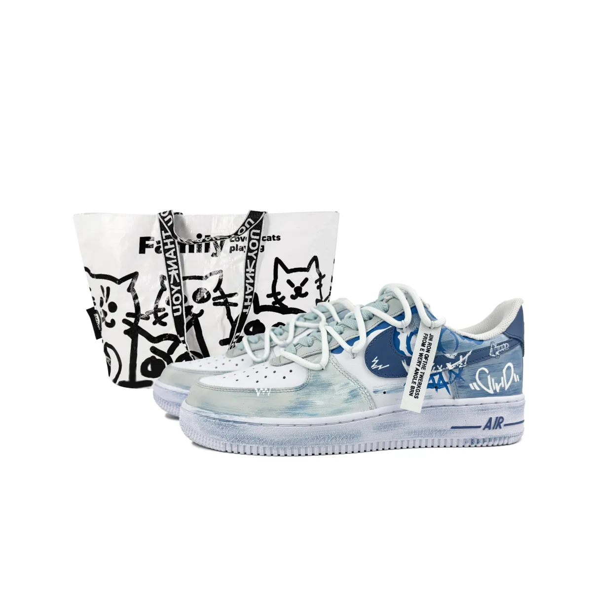 Nike Air Force 1 Slip Resistant Abrasion Resistant Low top Skateboard Shoes Unisex Ether Blue