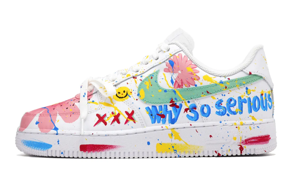 Nike Air Force 1 Attitude Towards Life Non slip Lightweight Low top Skateboard Shoes Unisex White Blue Yellow