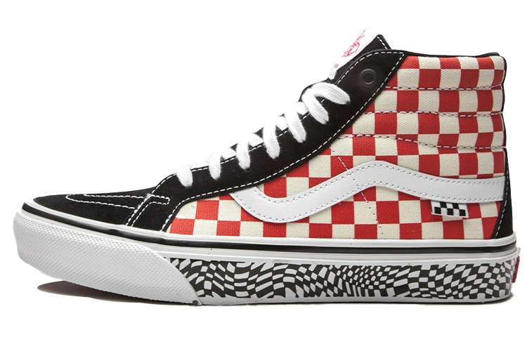 Мужские кеды Vans Skate Sk8-hi (красный / белый) — 红白棋盘格 — фото 1