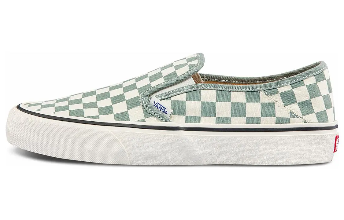 Vans Slip on Canvas Slip on Abrasion Resistant Lightweight Low top Skateboard Shoes Unisex Green White Checkerboard