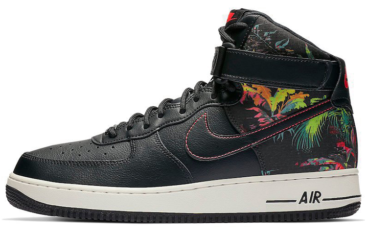 Мужские высокий кеды Nike Air Force 1 Black Floral (черные)