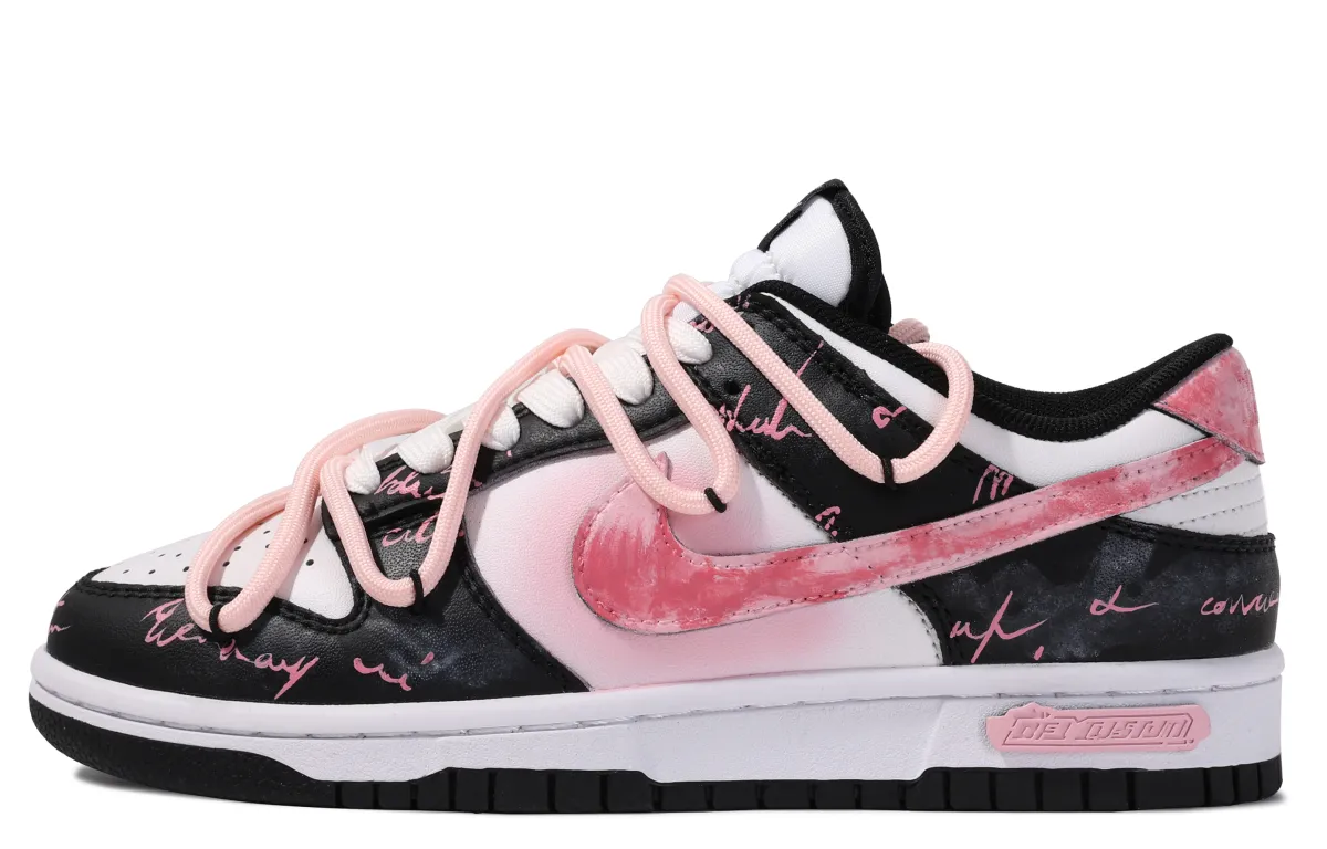 Nike Dunk ADCDAVINCI Custom Low top Skateboard Shoes Men's Black Pink White