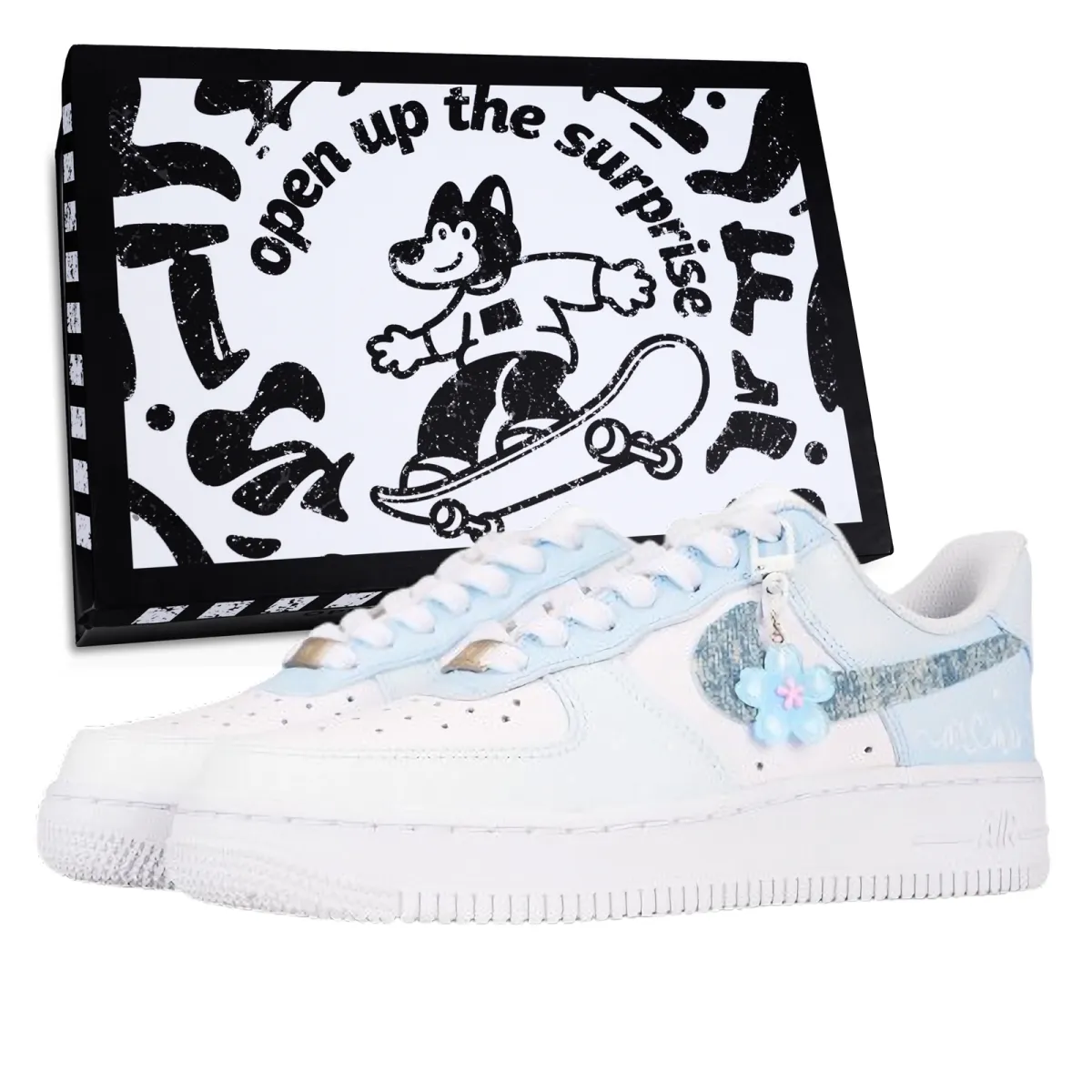 Nike Air Force 1 Small Flower Love Cow Leather Slip Resistant Abrasion Resistant Low top Skateboard Shoes Unisex