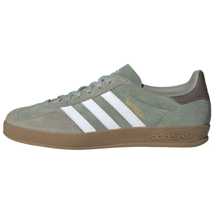 Adidas Originals GAZELLE INDOOR Leather Low top Skateboard Shoes Unisex Green Gray
