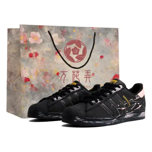 Adidas Originals SUPERSTAR Wan Hua Nong, Cherry Blossom Mist Slip Resistant Abrasion Resistant Low top Skateboard Shoes