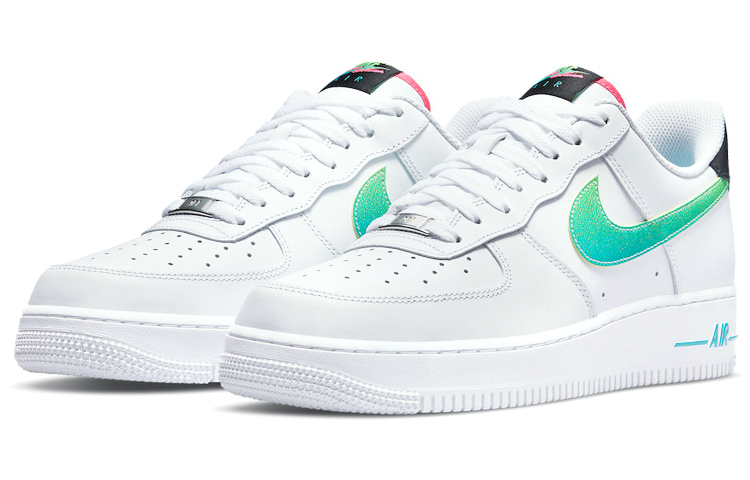 Мужские кроссовки Nike Air Force 1 Neon (белый / зеленый / черный / розовый) — Белый / зелёный / чёрный / розовый — фото 3