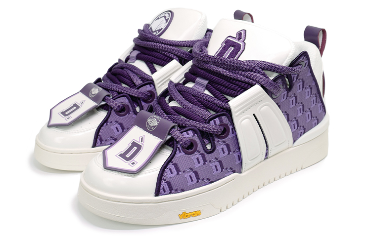 D.Desirable x Palladium Fashi Collection, Embroidery Puffy Shoes Leather Mid top Skateboard Shoes Women's Purple White