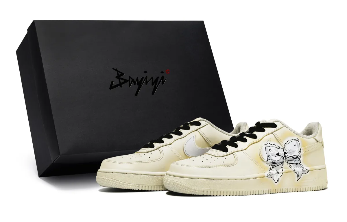 Nike Air Force 1 LOW 811 Manufacturing, Girlish Lace Yellow, Special Shoe Box Low top Skateboard Shoes GS Yellow White