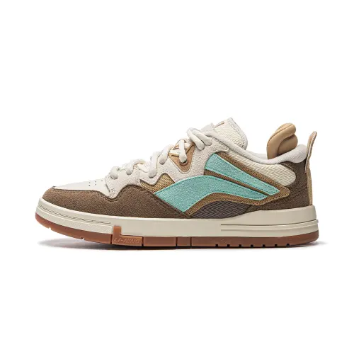 Li Ning Slip Resistant Cushioning Low top Skateboard Shoes Women's Brown Gray Green
