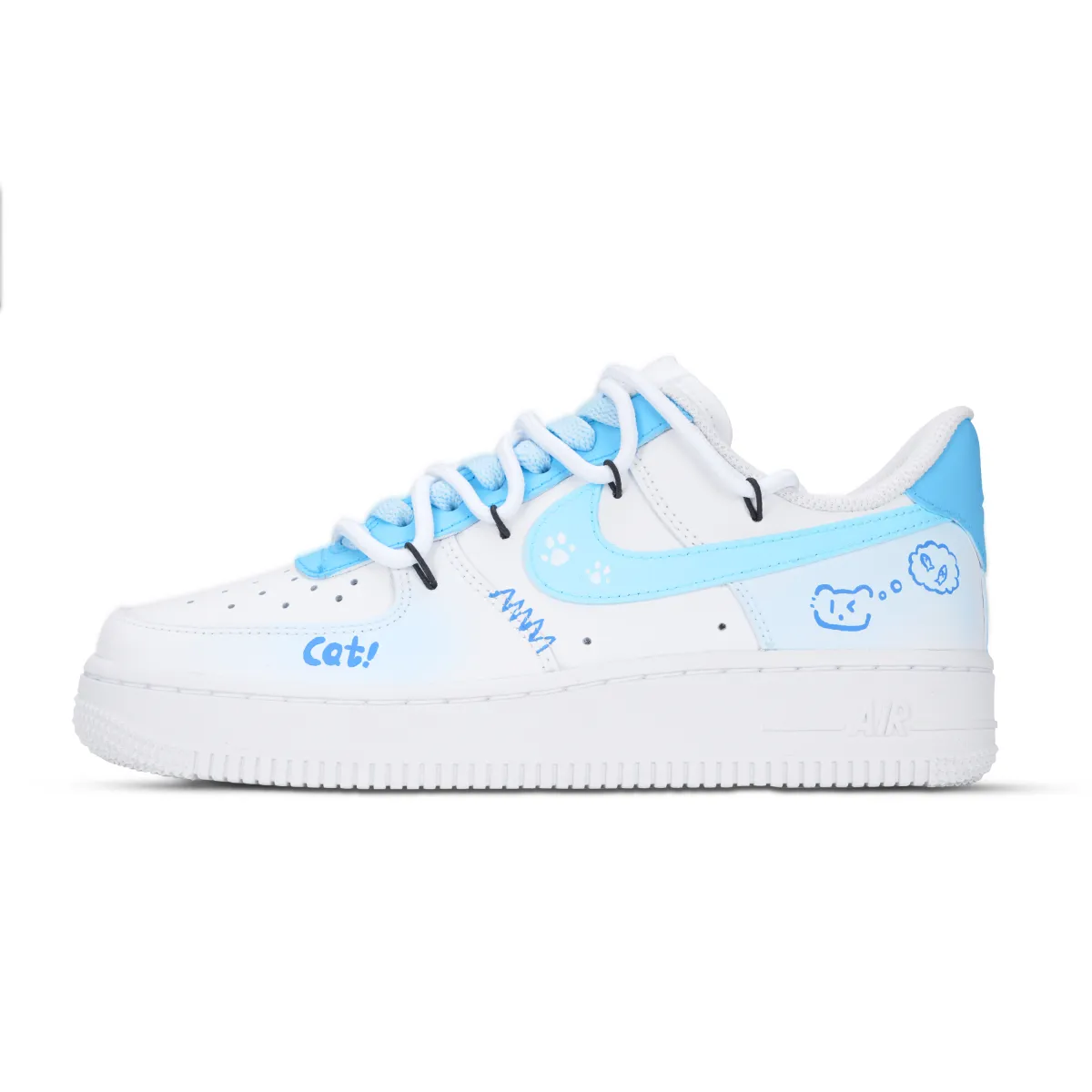 Nike Air Force 1 Kitten Fantasy Abrasion Resistant Abrasion Resistant Low top Skateboard Shoes Women's White Blue