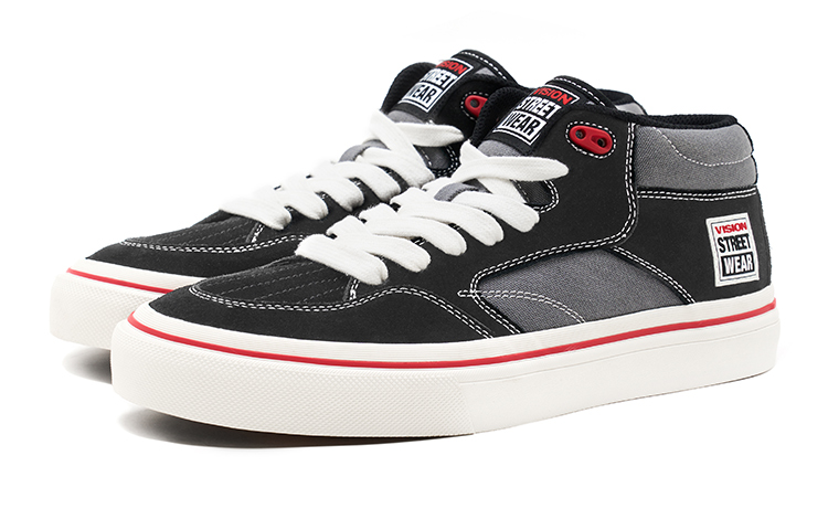 Vision Street Wear Concave Cushioning Abrasion Resistant Support Mid top Skateboard Shoes Unisex Black Gray