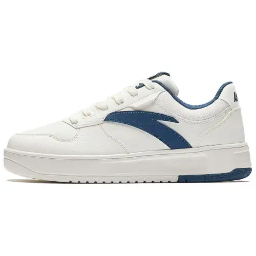 Anta Textile, Synthetic Leather Slip Resistant Cushioning Low top Skateboard Shoes Men's White Blue